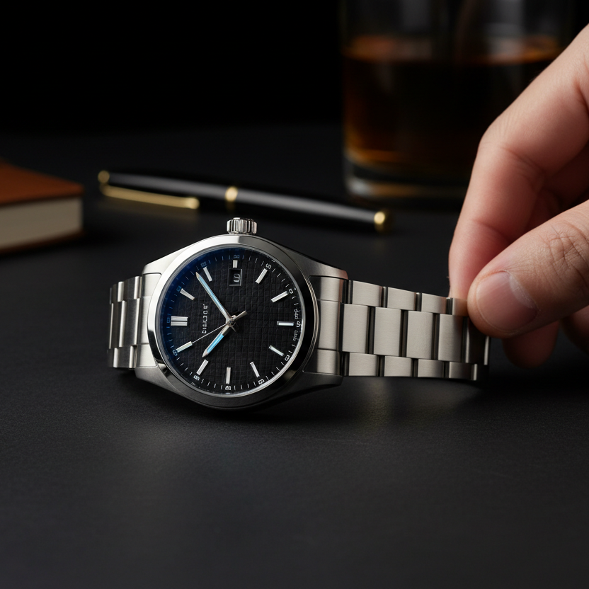 lifestyle photo of a watch, black background