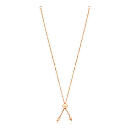 10k Rose Gold 8 inch Adjustable Friendship Bracelet Chain with Ball Slide - Zavaldi
