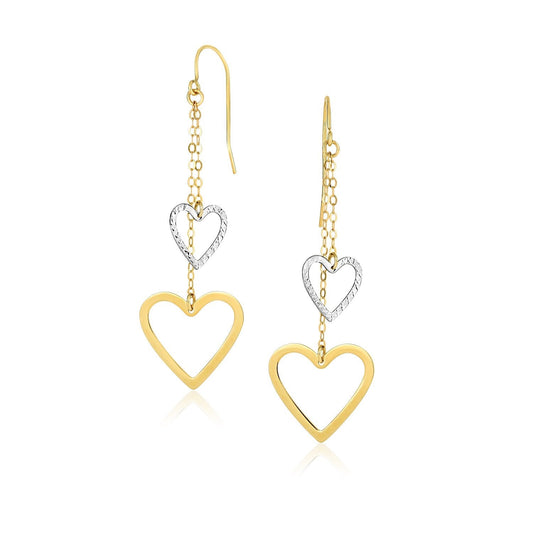 10k Two-Tone Gold Cutout Heart Chain Dangling Earrings - Zavaldi