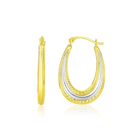 10k Two-Tone Gold Graduated Textured Oval Hoop Earrings - Zavaldi