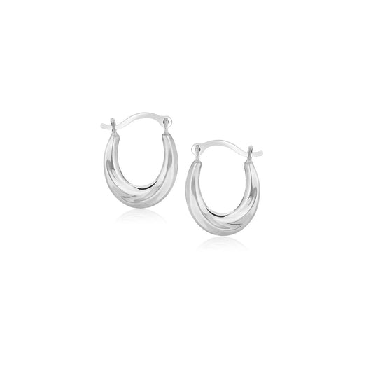 10k White Gold Oval Hoop Earrings - Zavaldi