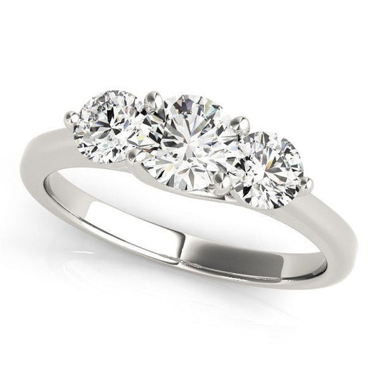 14k White Gold Classic 3 Stone Round Diamond Engagement Ring (1 cttw) - Zavaldi