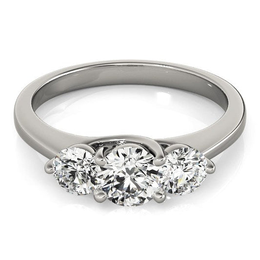 14k White Gold Classic 3 Stone Round Diamond Engagement Ring (1 cttw) - Zavaldi