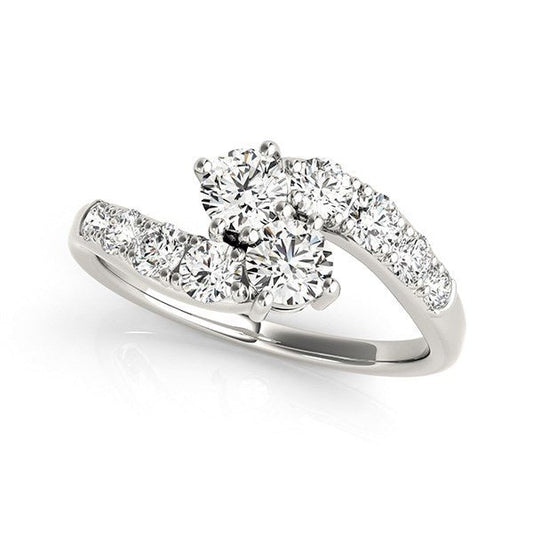 14k White Gold Two Stone Overlap Design Diamond Ring (1 cttw) - Zavaldi