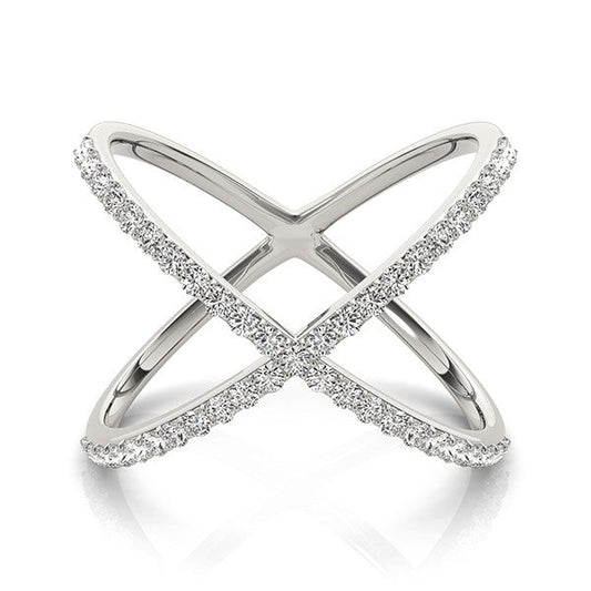 14k White Gold X Style Thin Ring with Diamonds (1/2 cttw) - Zavaldi